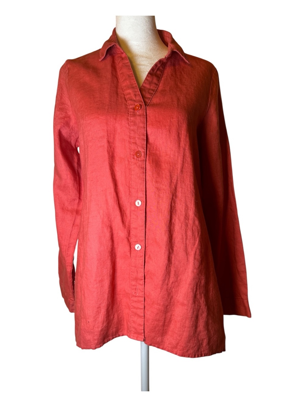 For Cynthia Rust-Red Linen Button-Down Shirt